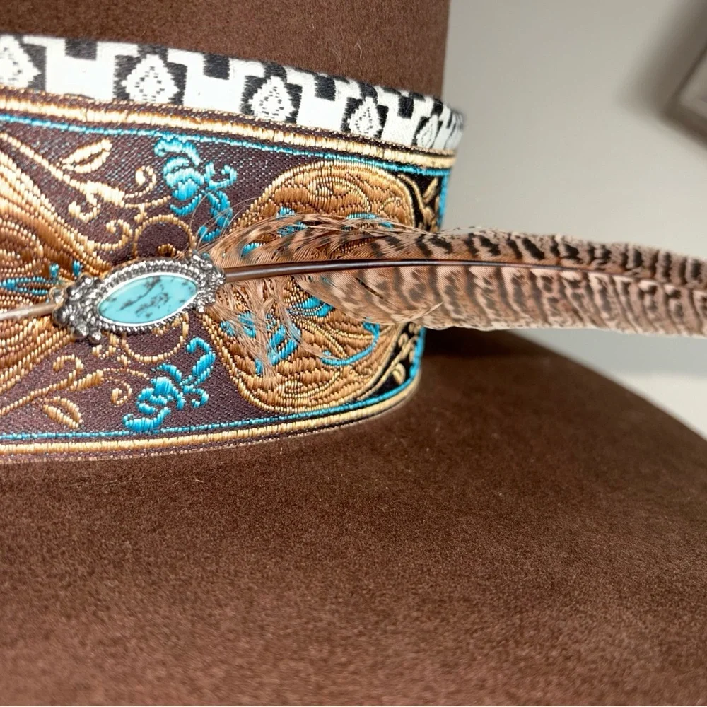 Brown Hat with Feather Accent - Picture 5 of 10